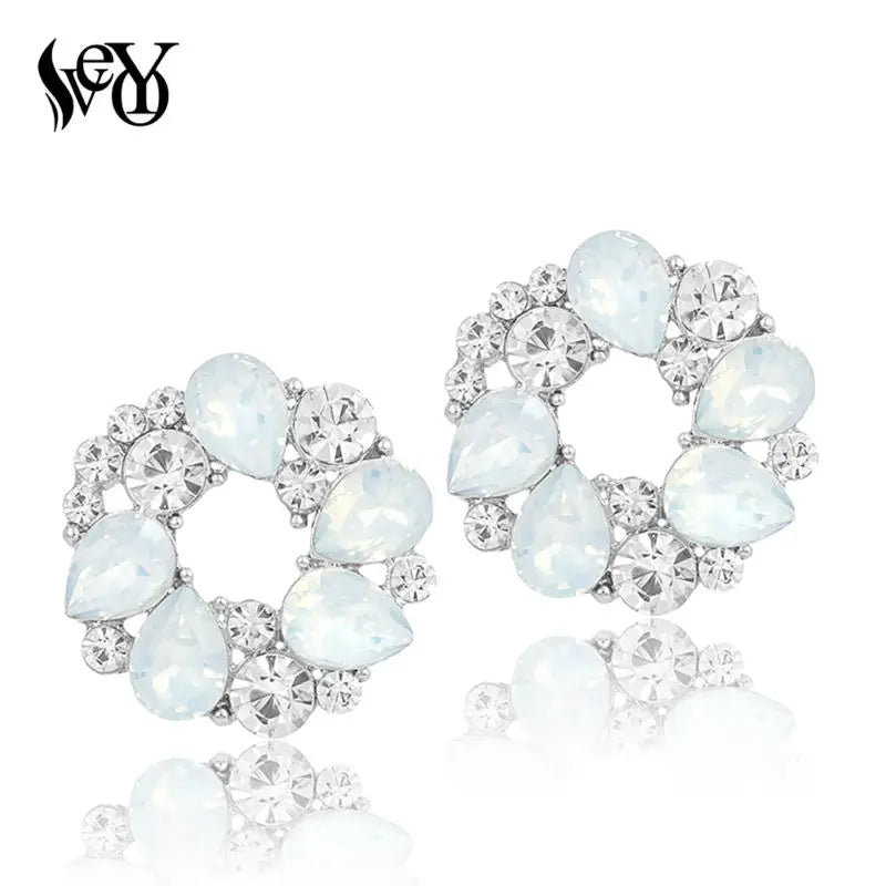 VEYO Acrylic Rhinestone Round Stud Earrings for Women Girls Hollow out New Design Fashion Jewelry