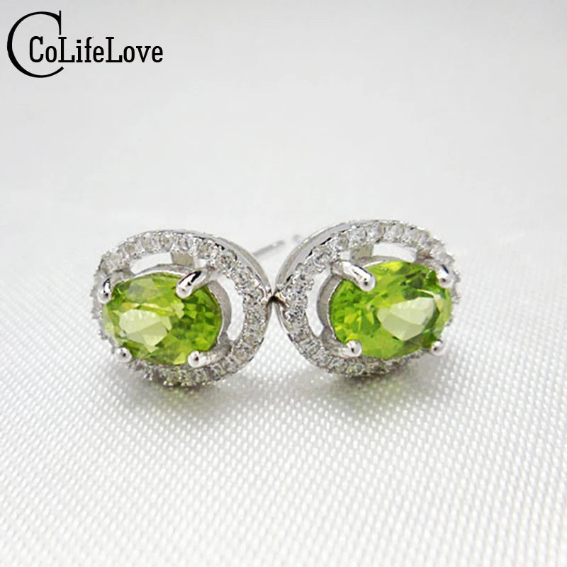 Classic peridot stud earrings for woman 100% genuine olivine stone 925 solid streling silver earrings fashion silver jewelry