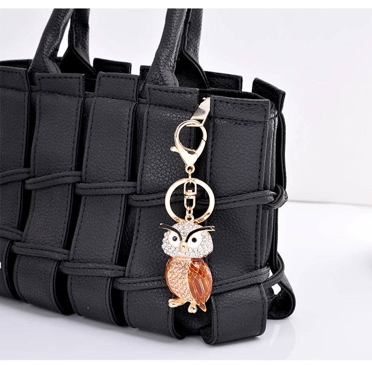 EASYA New Design Crystal Owl Keychain Full Rhinestone Key Ring Key Holders For Women Bag Accessories Cute Animal Car Key Chain