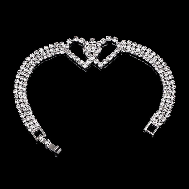 TREAZY Double Heart Crystal Bridal Bracelets For Women Silver Color Rhinestone Bracelets & Bangles Wedding Jewelry Accessories