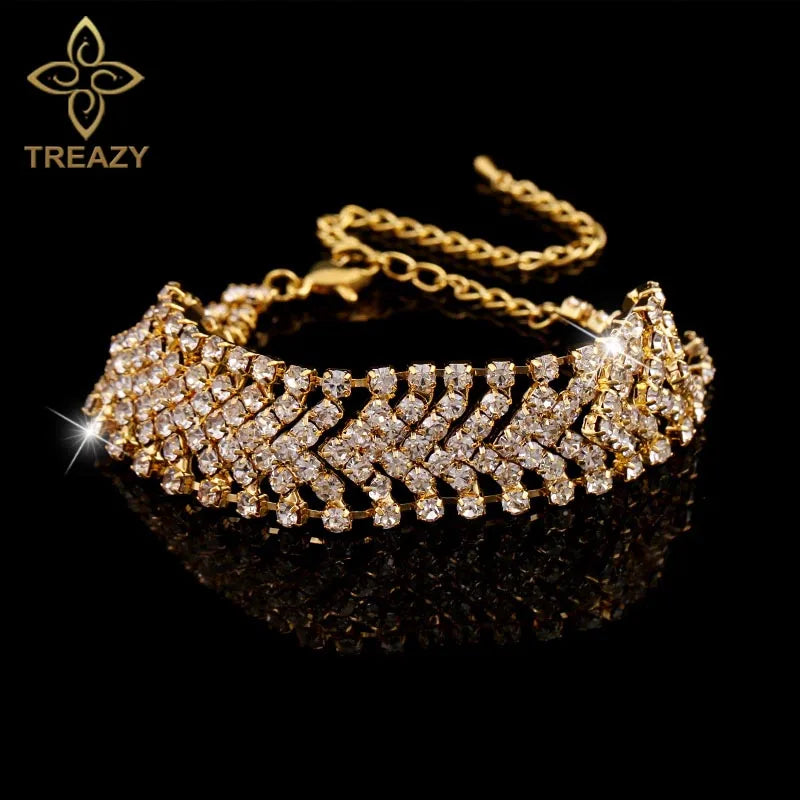 TREAZY Sparkling Crystal Bracelets & Bangles for Women Gold/Silver Color Rhinestones Fashion Bridal Bracelets Wedding Jewelry