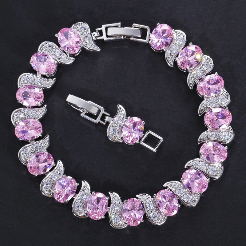 ThreeGraces Shiny Pink Cubic Zirconia Luxury Bridal Wedding Party Tennis Bracelet for Women Fashion Costume Jewelry BR084