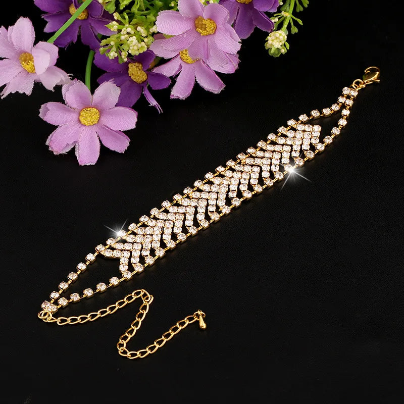 TREAZY Sparkling Crystal Bracelets & Bangles for Women Gold/Silver Color Rhinestones Fashion Bridal Bracelets Wedding Jewelry