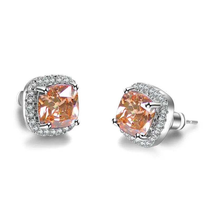 Luxury Female Crystal Zircon Stone Earrings Fashion Silver Color Yellow Double Stud Earrings For Women