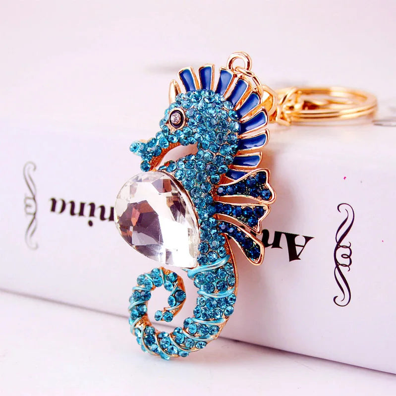 Fashion Creative Lovely Crystal Seahorse Car Pendant Keychain For Women Bag Keychains Rhinestone Car keyrings Gifts Jewelry