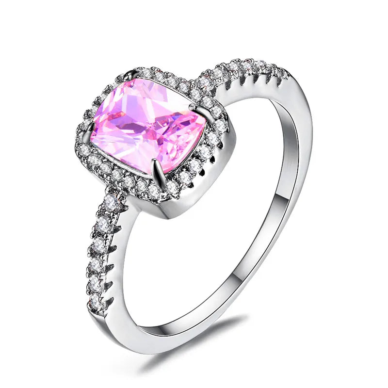 Luxury Female Girl Big Crystal CZ Stone Ring Silver Color White Blue Purple Green Wedding Rings For Women