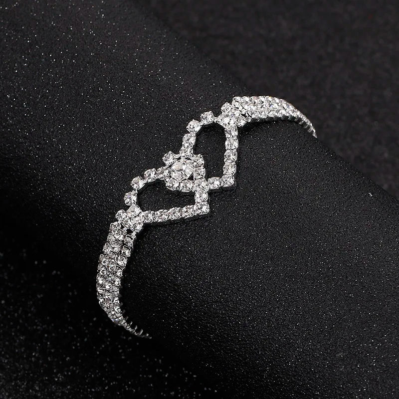 TREAZY Double Heart Crystal Bridal Bracelets For Women Silver Color Rhinestone Bracelets & Bangles Wedding Jewelry Accessories