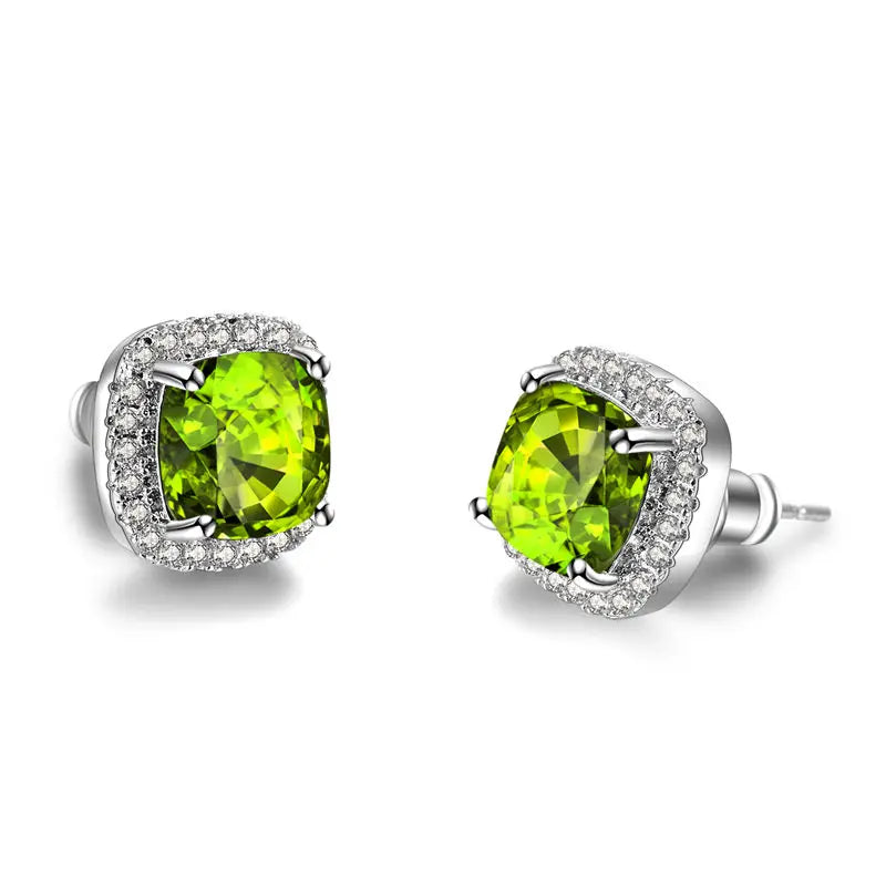 Luxury Female Crystal Zircon Stone Earrings Fashion Silver Color Yellow Double Stud Earrings For Women