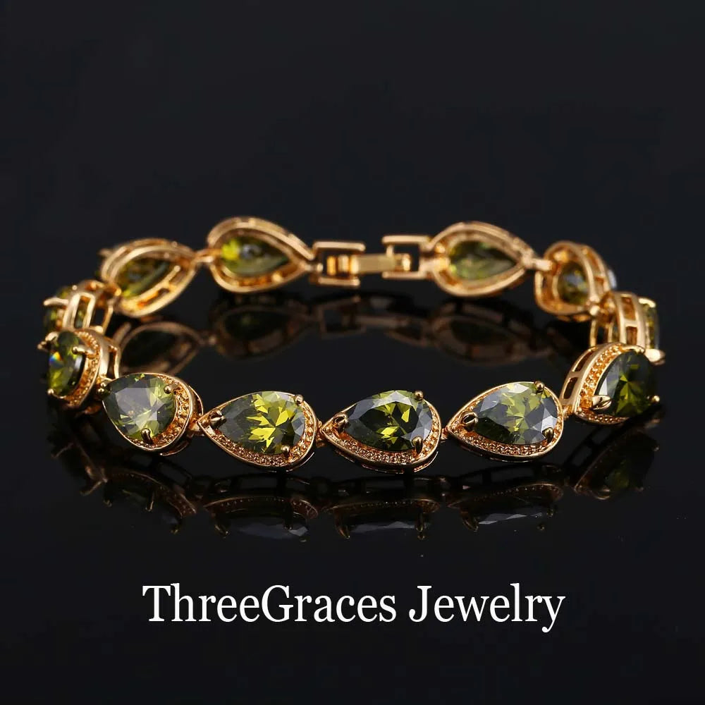 ThreeGraces Fashion Shiny Purple Water Drop Cubic Zirconia Crystal Bridal Wedding Party Bracelet for Women Jewelry BR053