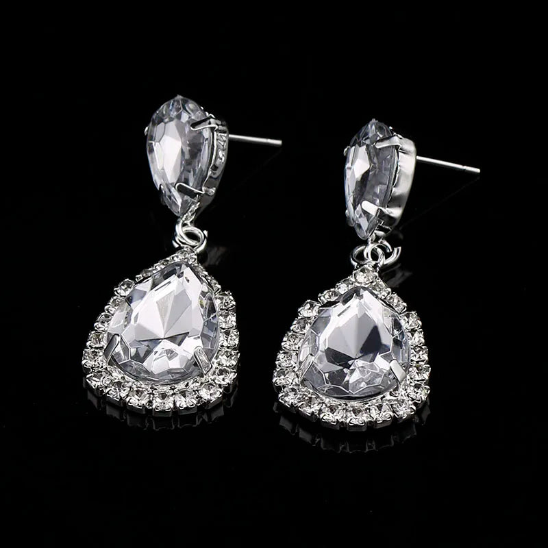 TREAZY Clear/Royal Blue Crystal Long Drop Earrings Elegant Teardrop Bridal Party Dangle Earrings Wedding Jewelry for Women