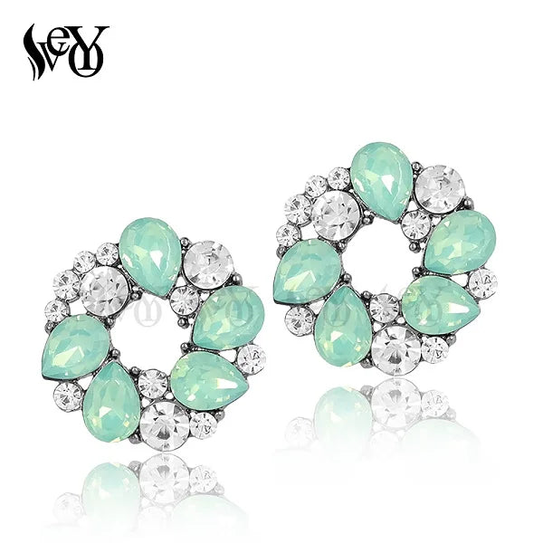 VEYO Acrylic Rhinestone Round Stud Earrings for Women Girls Hollow out New Design Fashion Jewelry