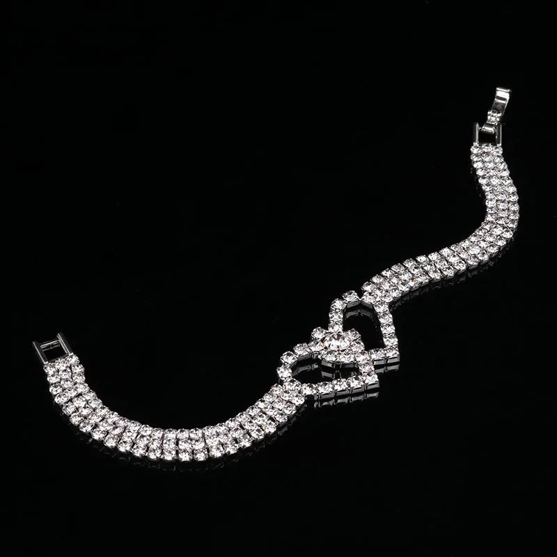 TREAZY Double Heart Crystal Bridal Bracelets For Women Silver Color Rhinestone Bracelets & Bangles Wedding Jewelry Accessories