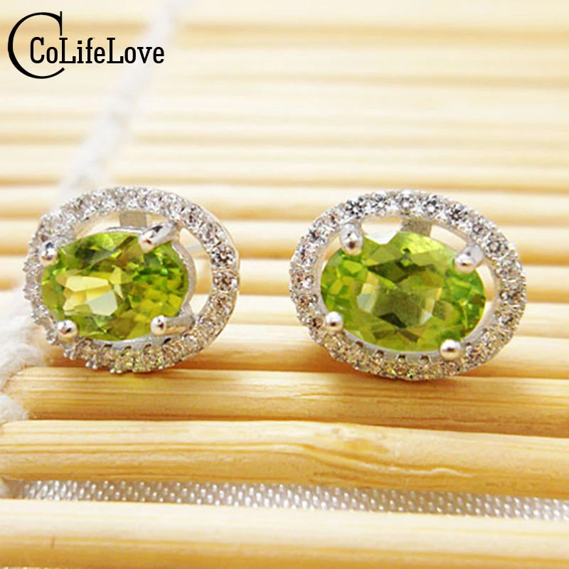 Classic peridot stud earrings for woman 100% genuine olivine stone 925 solid streling silver earrings fashion silver jewelry