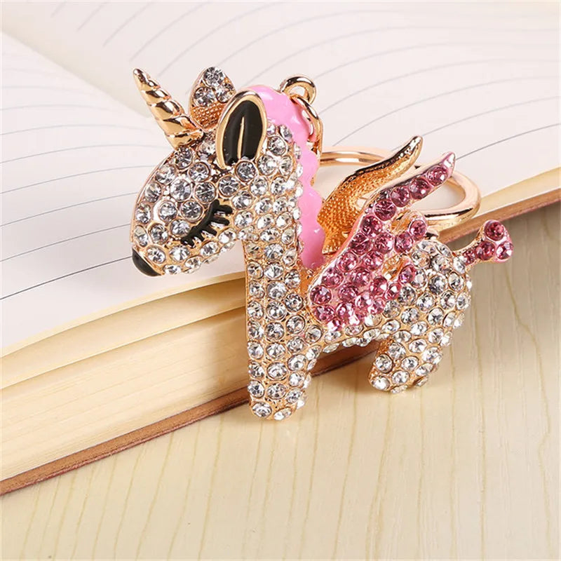Fashion Full Crystal Rhinestone Unicorn Keychain Car keyrings Women's bags Decoration Accessories horse Pendants Jewelry