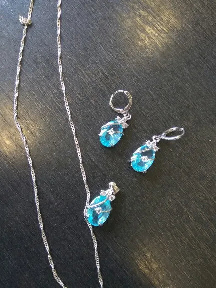 925 Silver Needle Flower Water Drop Wedding Jewelry Sets For Women Cubic Zircon Pendant Necklace Earring Sets Party Gift
