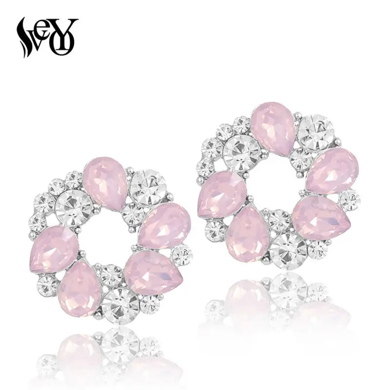 VEYO Acrylic Rhinestone Round Stud Earrings for Women Girls Hollow out New Design Fashion Jewelry