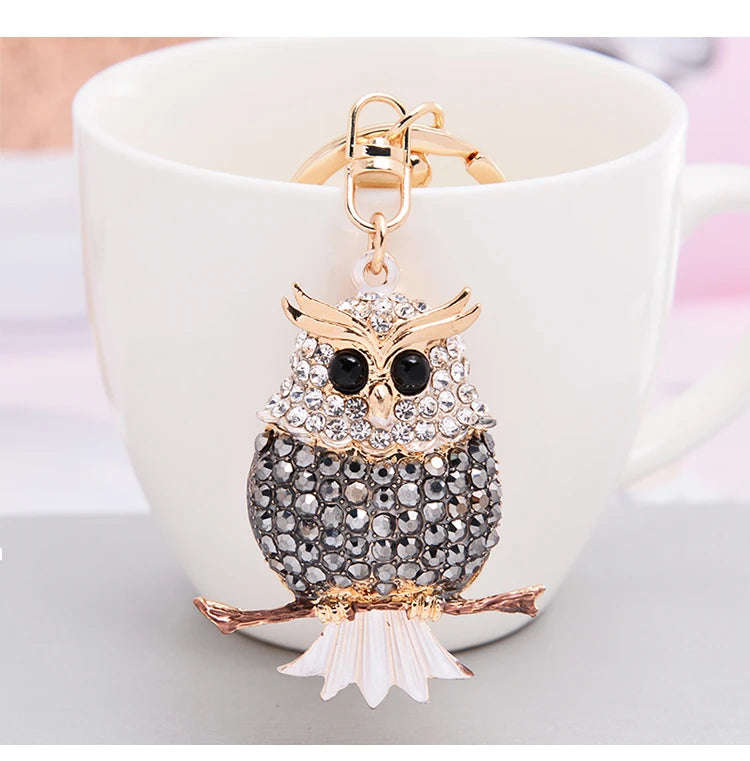 EASYA New Design Crystal Owl Keychain Full Rhinestone Key Ring Key Holders For Women Bag Accessories Cute Animal Car Key Chain