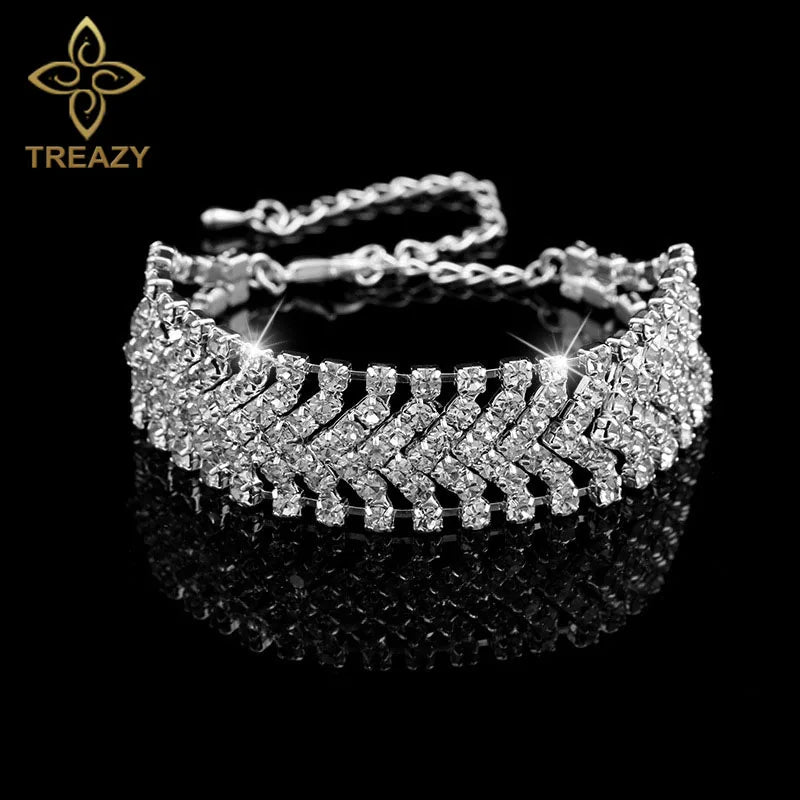 TREAZY Sparkling Crystal Bracelets & Bangles for Women Gold/Silver Color Rhinestones Fashion Bridal Bracelets Wedding Jewelry