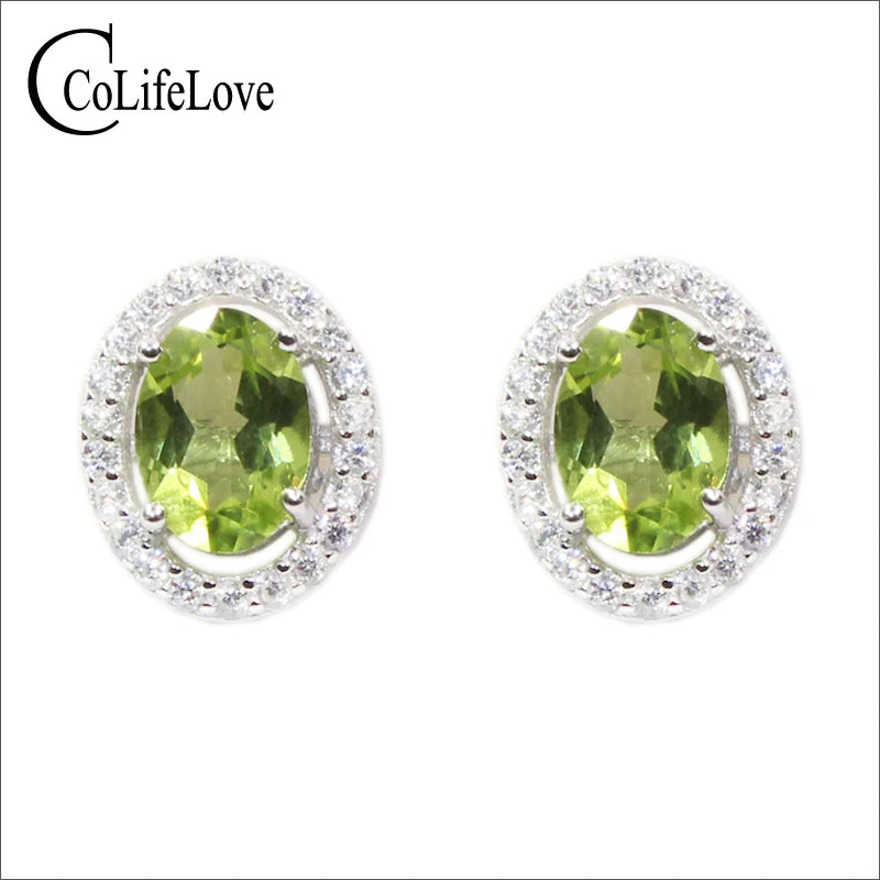 Classic peridot stud earrings for woman 100% genuine olivine stone 925 solid streling silver earrings fashion silver jewelry