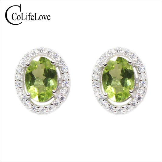 Classic peridot stud earrings for woman 100% genuine olivine stone 925 solid streling silver earrings fashion silver jewelry
