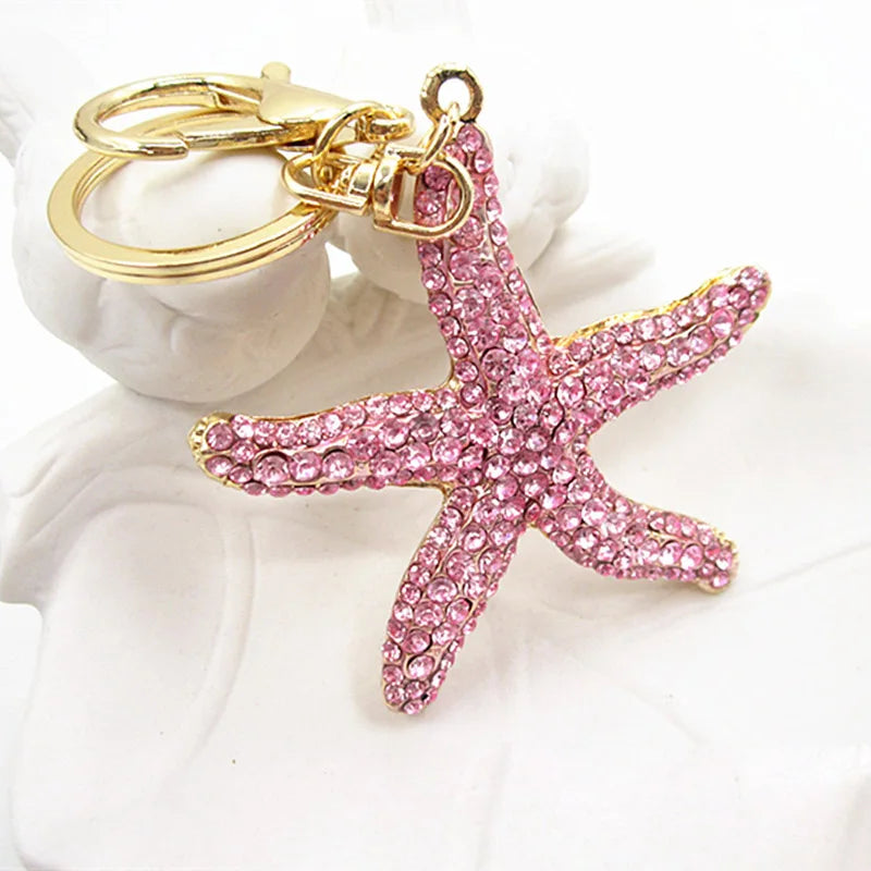 Fashion full Crystal Rhinestone Starfish Keychain for Women's Bags Decoration Pendants Accessories Car keyrings Jewelry