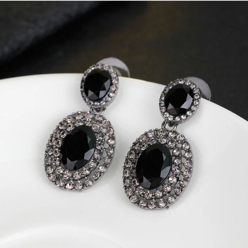 TREAZY Brincos Crystal Drop Earrings for Women Statement Fashion Costume Jewelry Women Black Geometry Vintage Earrings Pendiente