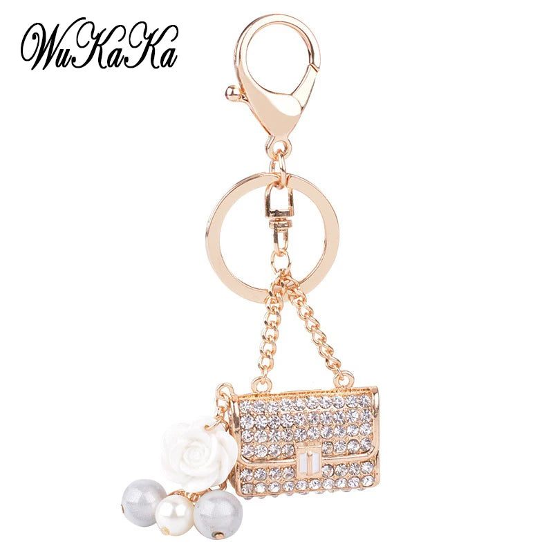 2025 Fashion Crystal bag Shape Flower Rhinestone Keychain for Women's bags Pendants Decoration Accessories Car keyrings Jewelry