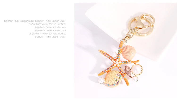 EASYA 2 Colors Sea World Crystal Starfish Keychain Fashion Simulated Pearl Shell Keyring Holders For Women Bag Car Key Chains