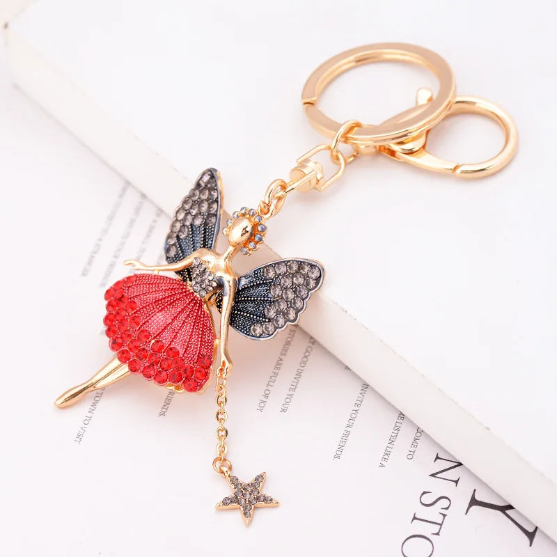 Crystal Delicate Bow Pearl Ballerina Girl Key Chain Pendant Rhinestone Women Handbag Car Key Chains Beautiful Girls Bag Pendant