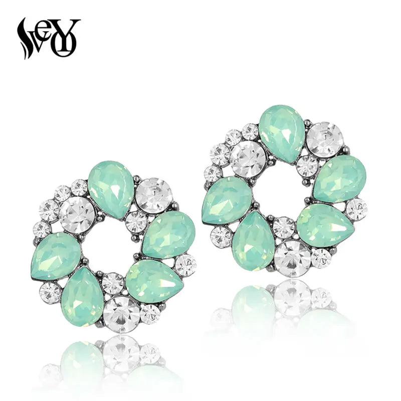 VEYO Acrylic Rhinestone Round Stud Earrings for Women Girls Hollow out New Design Fashion Jewelry