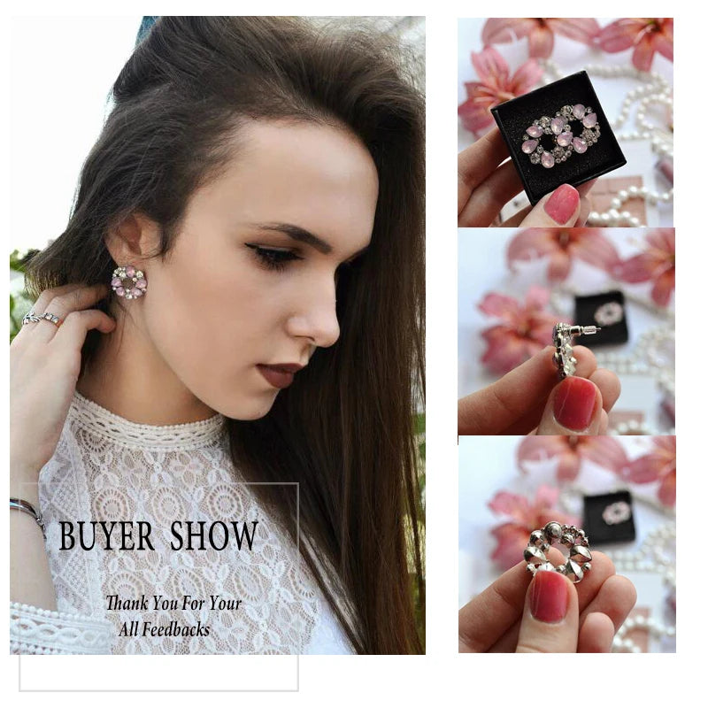 VEYO Acrylic Rhinestone Round Stud Earrings for Women Girls Hollow out New Design Fashion Jewelry