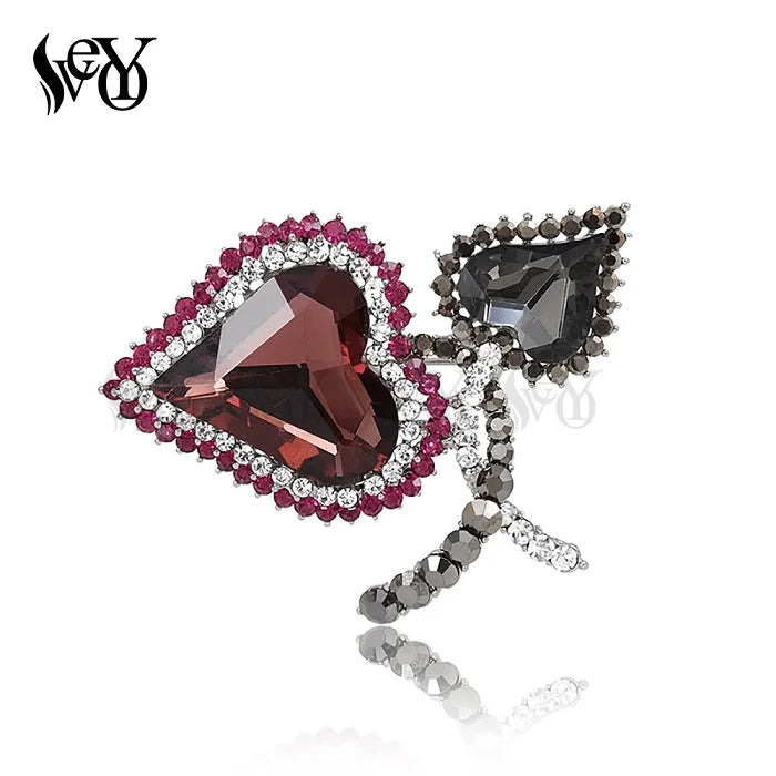 VEYO Luxury Heart Shaped Crystal Rhinestone Brooch for Woman Classic Brooch High Quality