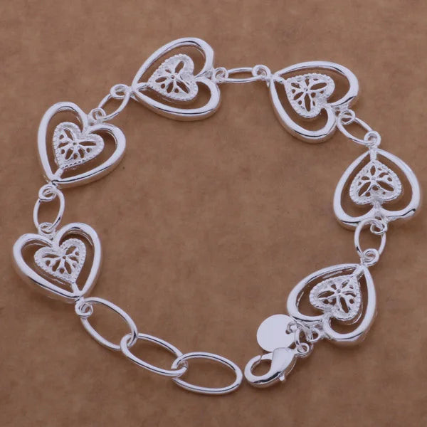 NEW 925 Sterling Silver Bracelets Heart For Women Exquisite Student Girlfriend Jewelry Accessories Wedding Mother's Day Gift