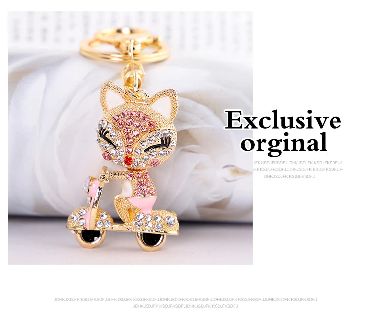 EASYA Cute Rhinestone Fox Keychain Llavero Car Key Ring Lovely Crystal Animal Key Chain Women Bag Accessories Pendant Charm