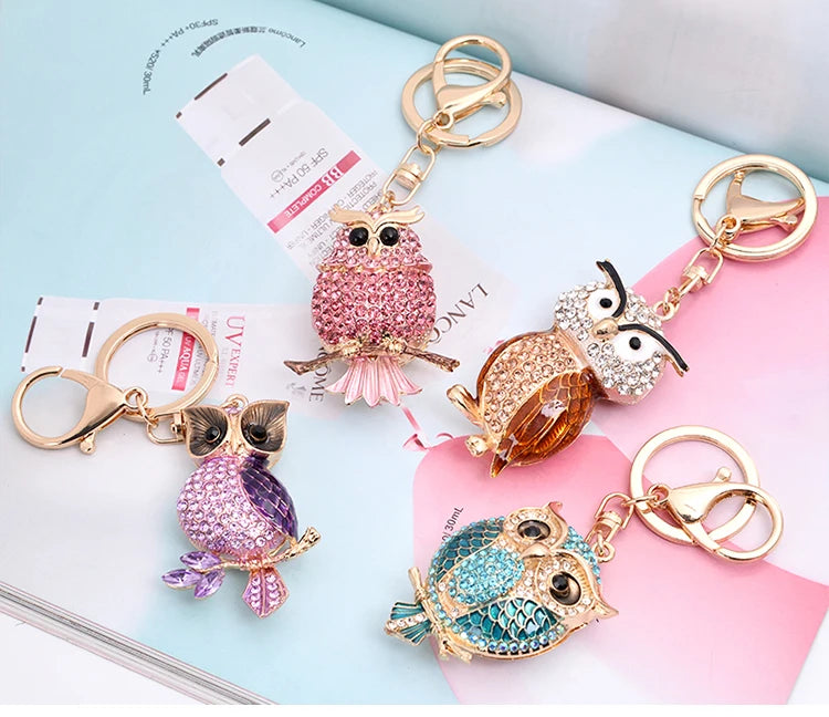 EASYA New Design Crystal Owl Keychain Full Rhinestone Key Ring Key Holders For Women Bag Accessories Cute Animal Car Key Chain