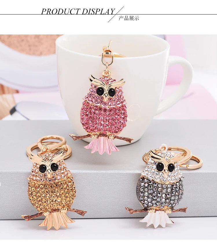 EASYA New Design Crystal Owl Keychain Full Rhinestone Key Ring Key Holders For Women Bag Accessories Cute Animal Car Key Chain
