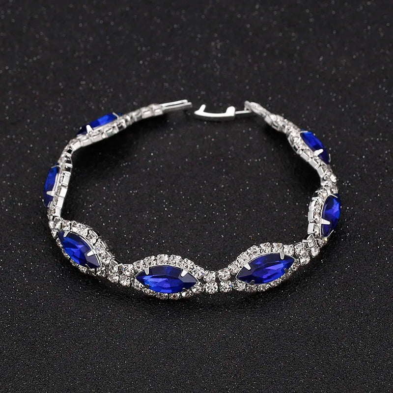 TREAZY Silver Plated Royal Blue Crystal Bracelets For Women Charm Rhinestone Bracelets & Bangles Bridal Wedding Jewelry Gift