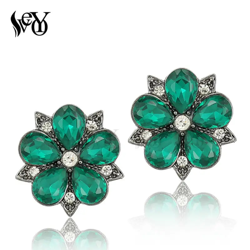 VEYO Annular Crystal Rhinestone Stud Earrings New Design Flower Shape Piercing Earrings Trendy Women Jewelry Gift