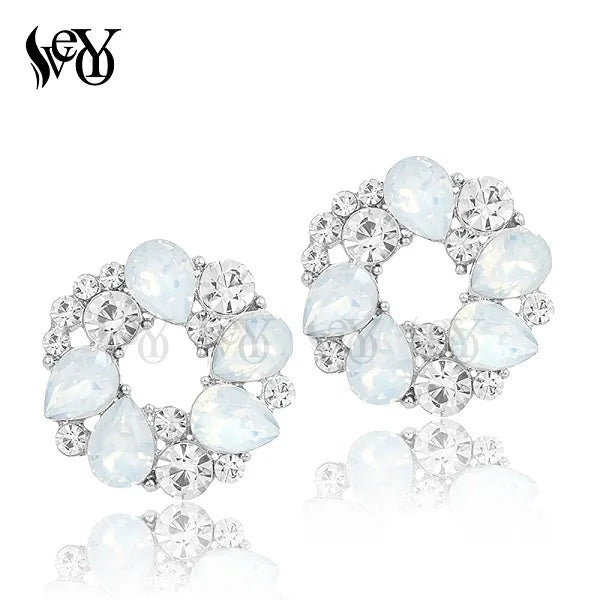 VEYO Acrylic Rhinestone Round Stud Earrings for Women Girls Hollow out New Design Fashion Jewelry