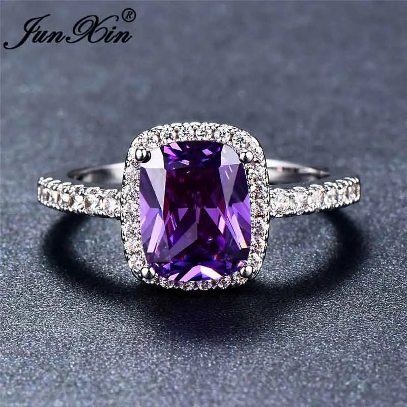 Cute Fashion Female Big Square Rose Gold Champagne Zircon Stone Jewelry For Women Promise Love Engagement Rings