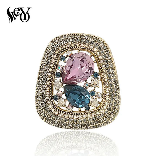 VEYO High Quality Round Luxury  Full Of Crystal Rhinestone Gold Color Brooch Vintage Jewelry Wholesale