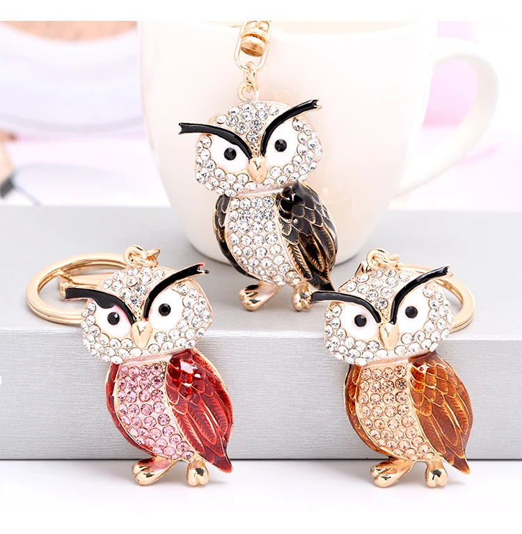 EASYA New Design Crystal Owl Keychain Full Rhinestone Key Ring Key Holders For Women Bag Accessories Cute Animal Car Key Chain