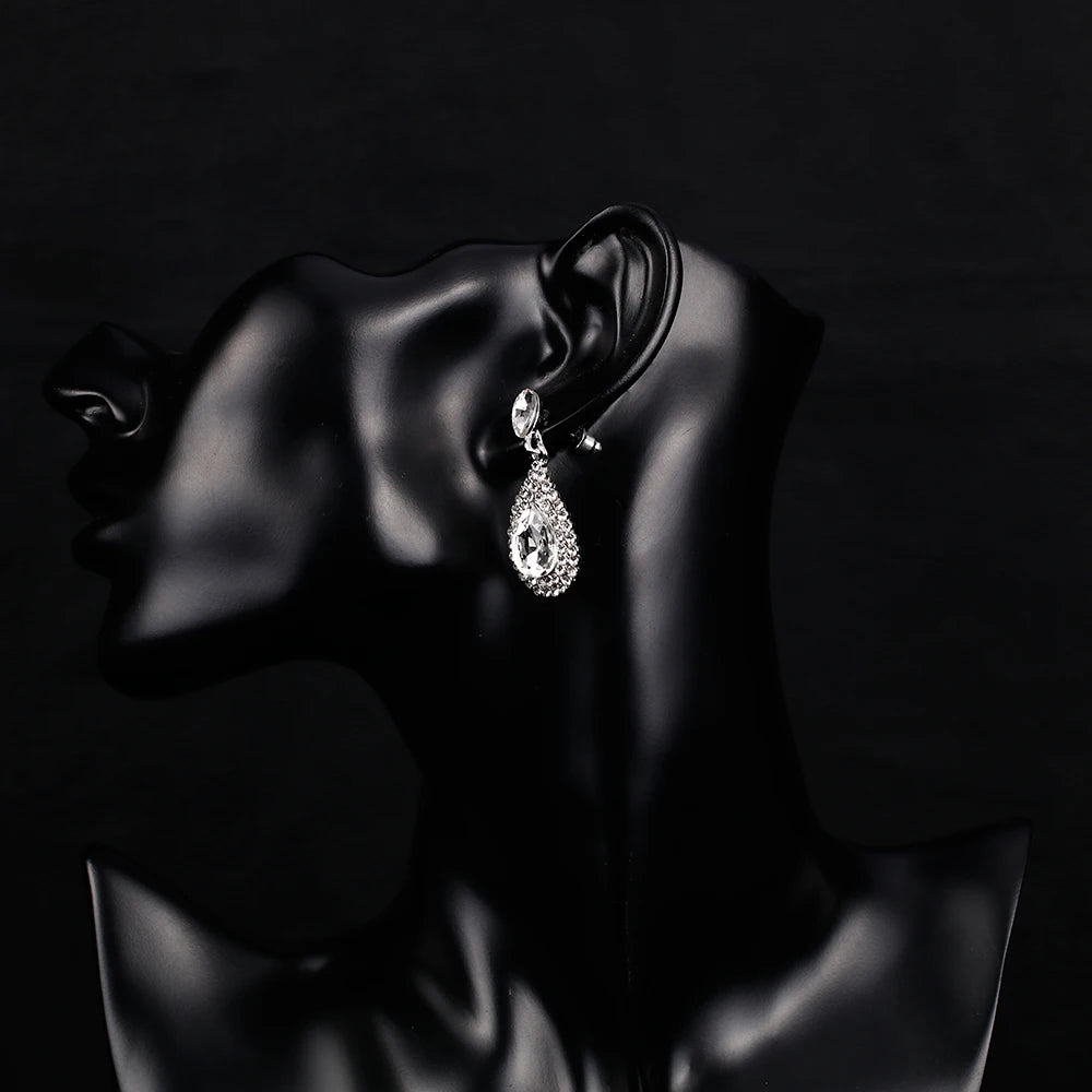 TREAZY Fashion Crystal Waterdrop Wedding Earrings for Women Silver Color Bridal Drop Earrings Bridesmaid Wedding Jewelry Gifts
