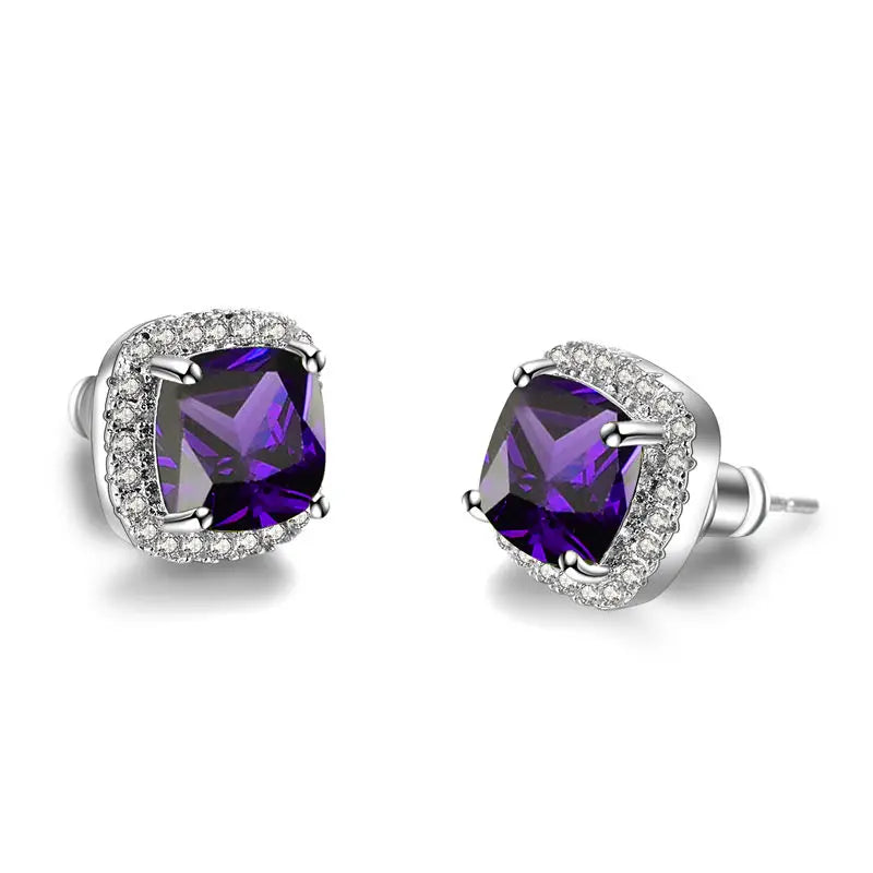 Luxury Female Crystal Zircon Stone Earrings Fashion Silver Color Yellow Double Stud Earrings For Women
