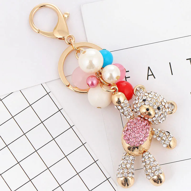 EASYA 2024 Trendy Teddy Bear Keychain Unisex Zinc Alloy Key Chain Porte Clef Fashion Women Rhinestone Cheerleaders