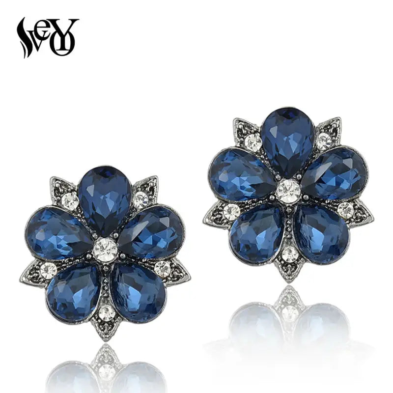 VEYO Annular Crystal Rhinestone Stud Earrings New Design Flower Shape Piercing Earrings Trendy Women Jewelry Gift