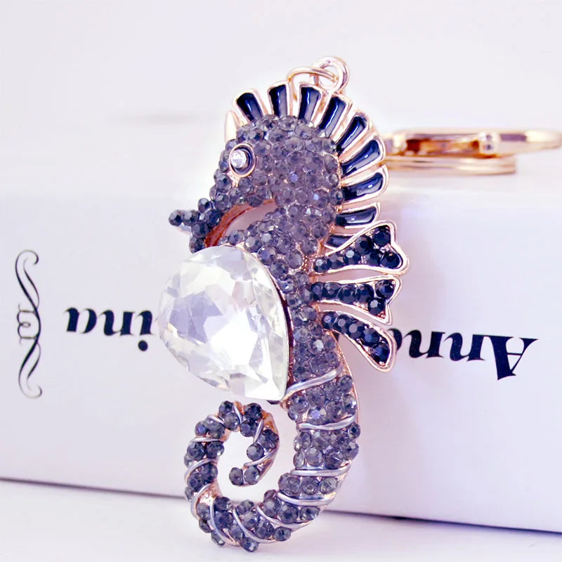 Fashion Creative Lovely Crystal Seahorse Car Pendant Keychain For Women Bag Keychains Rhinestone Car keyrings Gifts Jewelry