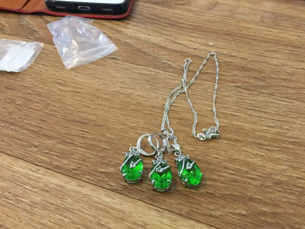 925 Silver Needle Flower Water Drop Wedding Jewelry Sets For Women Cubic Zircon Pendant Necklace Earring Sets Party Gift