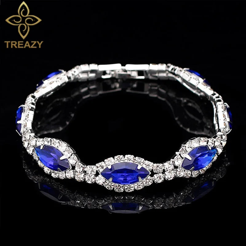 TREAZY Silver Plated Royal Blue Crystal Bracelets For Women Charm Rhinestone Bracelets & Bangles Bridal Wedding Jewelry Gift
