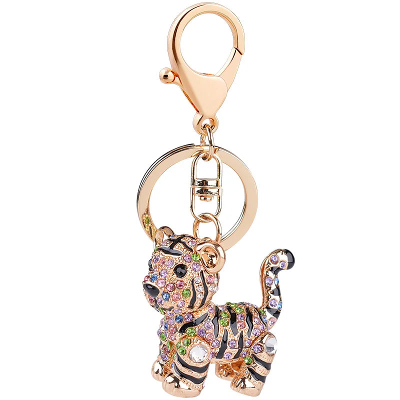 EASYA Creative Colorful Lovely Tiger Key Chains Gem Studded Luxury Pendant Key Holder Small Gifts for Friends Factory Wholesale